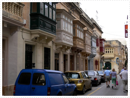 Rabat, Malta streetscape with enclosed balconies